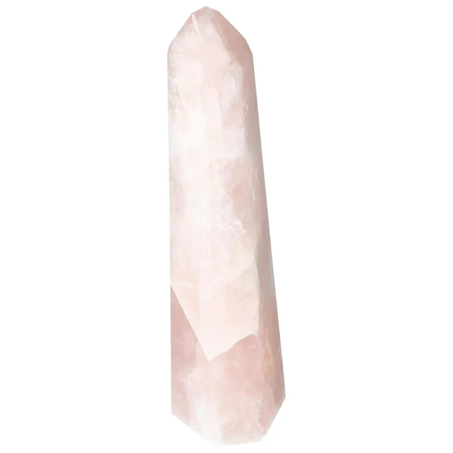 Polished Pink Quartz Obelisk from Sylvia Crystals, showcasing luxury and spiritual elegance with a smooth, reflective surface.