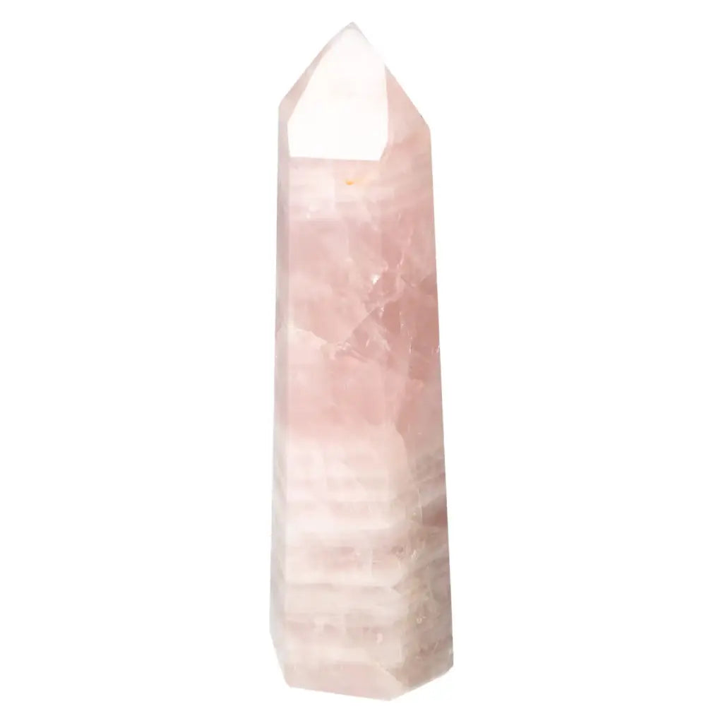Polished Rose Quartz Obelisk from Sylvia Crystals, handpicked for elegance and quality, in a soft blush hue.