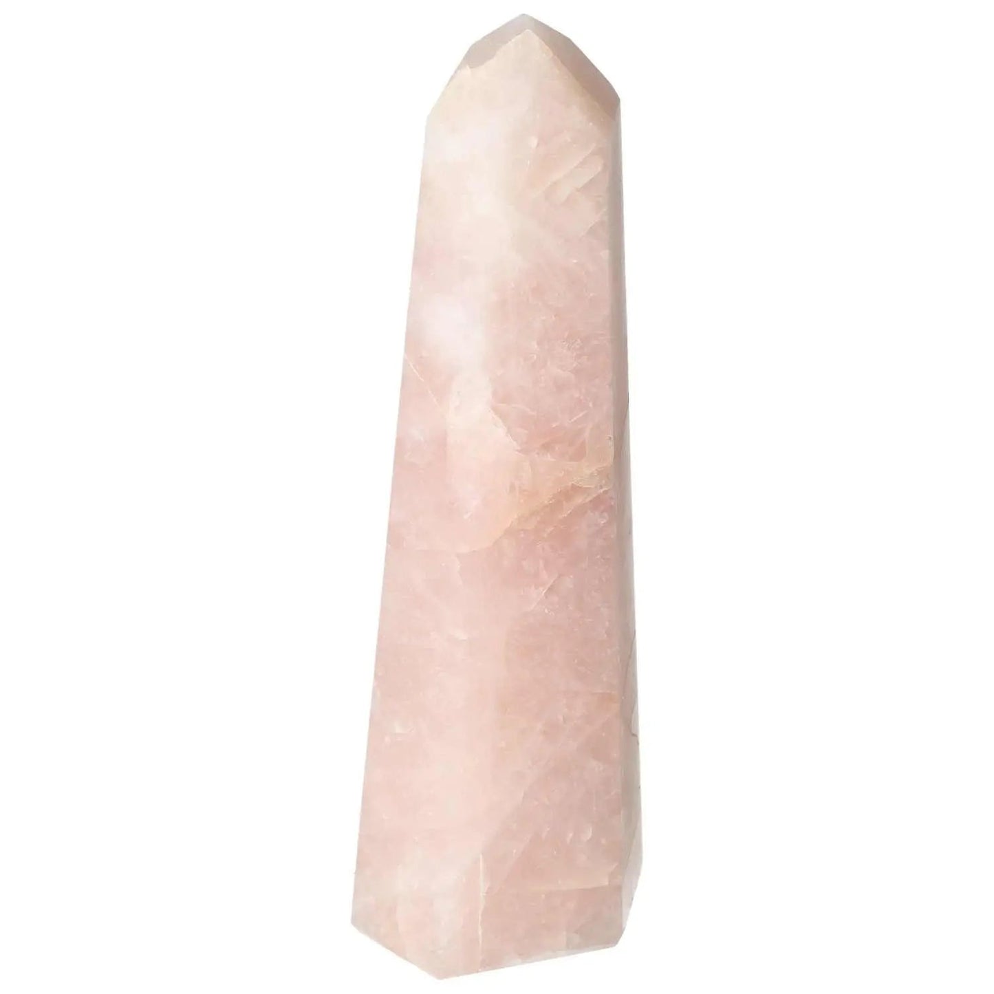 Polished Rose Quartz Obelisk by Sylvia Crystals, featuring exquisite craftsmanship and premium pink quartz for elegance and power.