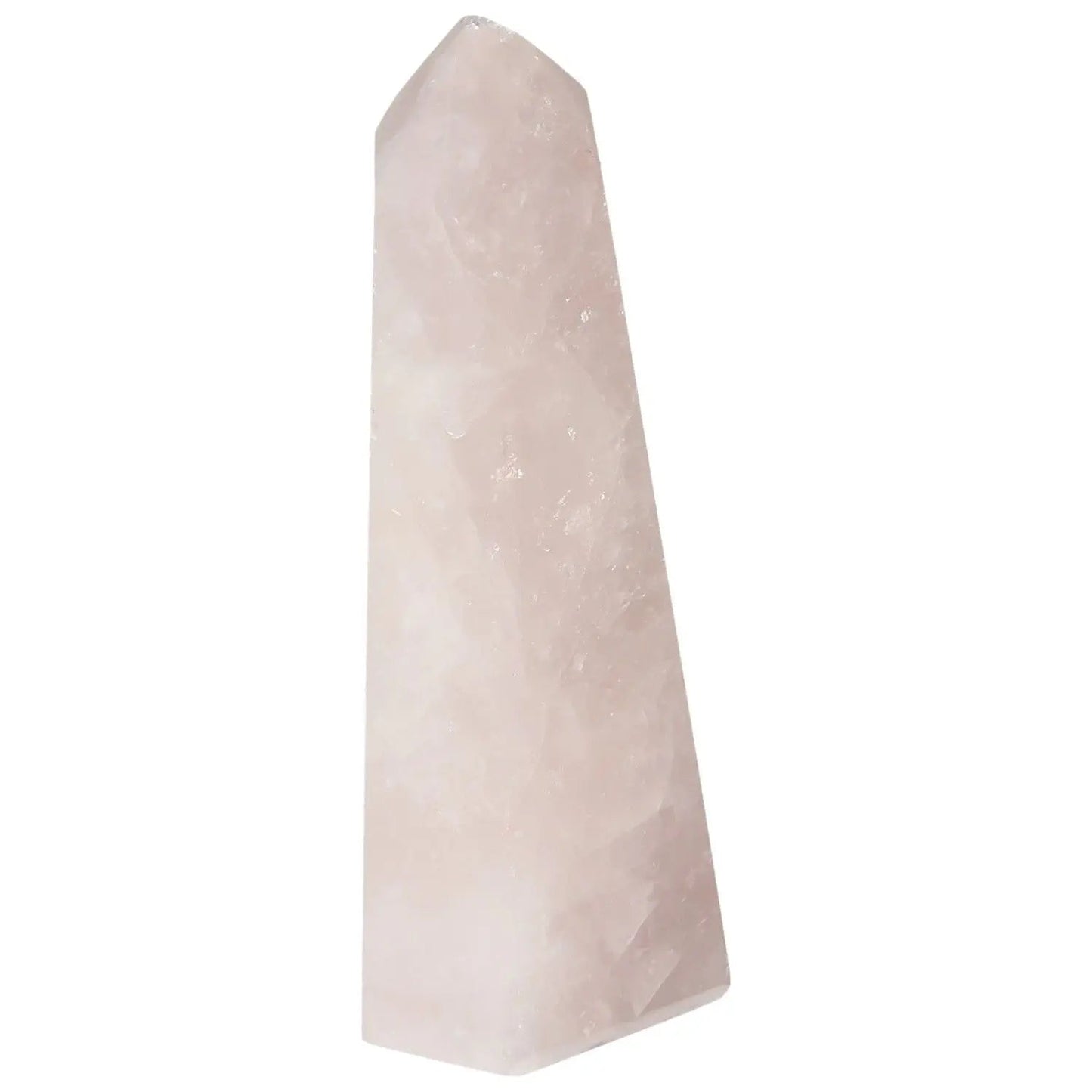Polished Rose Quartz Obelisk by Sylvia Crystals, showcasing pink hues and spiritual elegance.