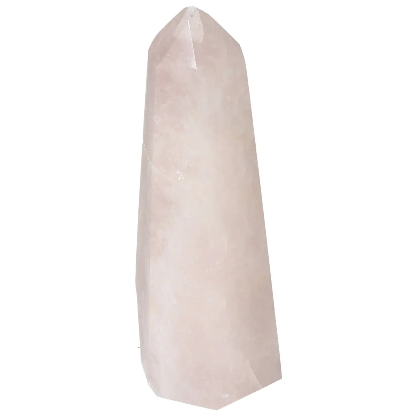 Polished Rose Quartz Obelisk from Sylvia Crystals, symbolizing natural beauty and elegance for spiritual well-being and luxury decor.
