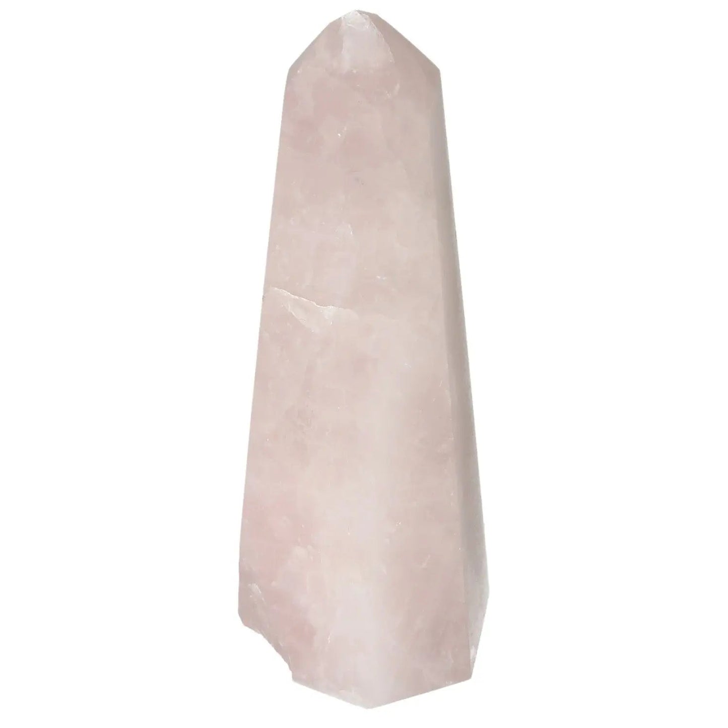 Polished Pink Quartz Obelisk by Sylvia Crystals, embodying natural beauty and spiritual well-being.