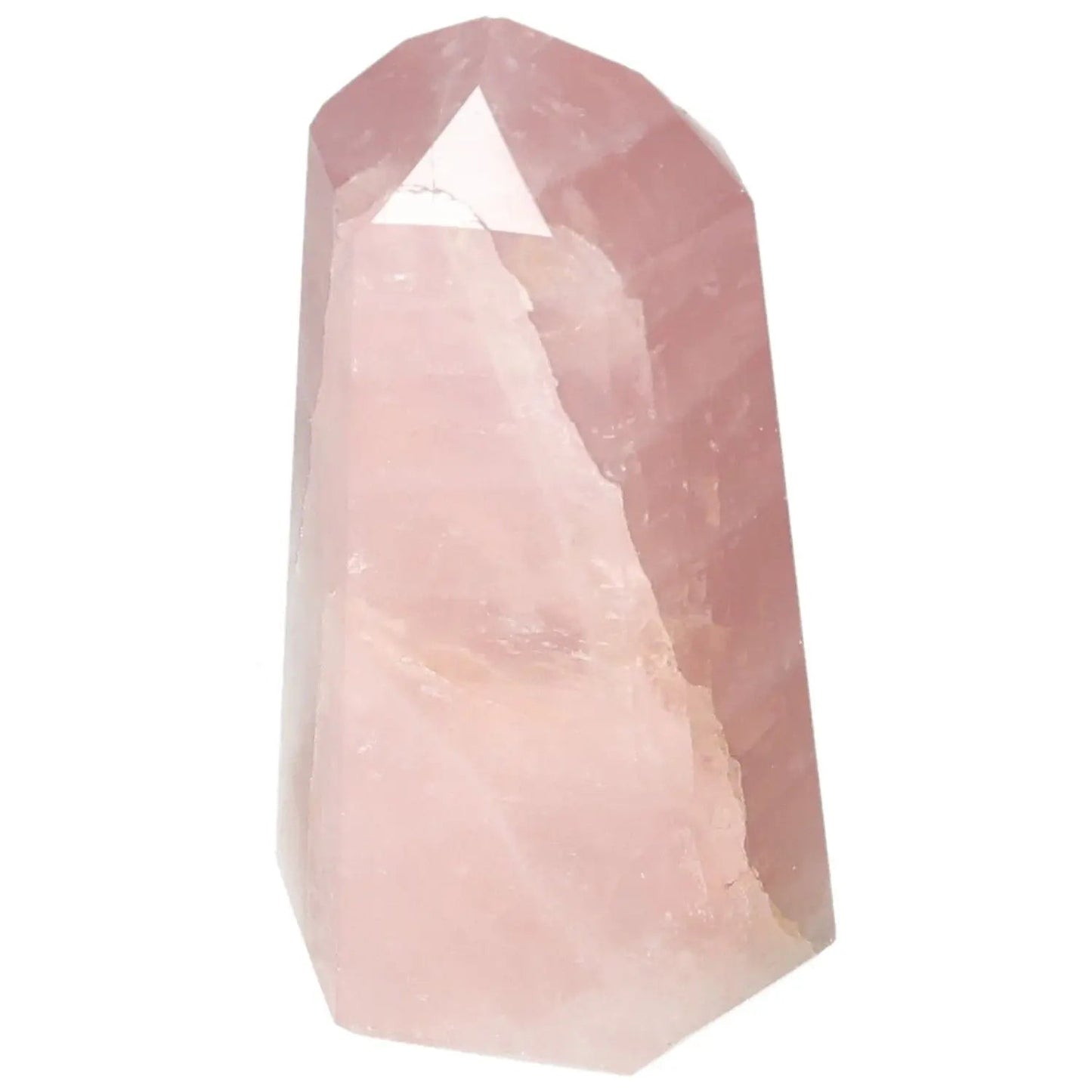 Polished Rose Quartz Obelisk from Sylvia Crystals, featuring a gentle pink hue to enhance love and emotional healing.