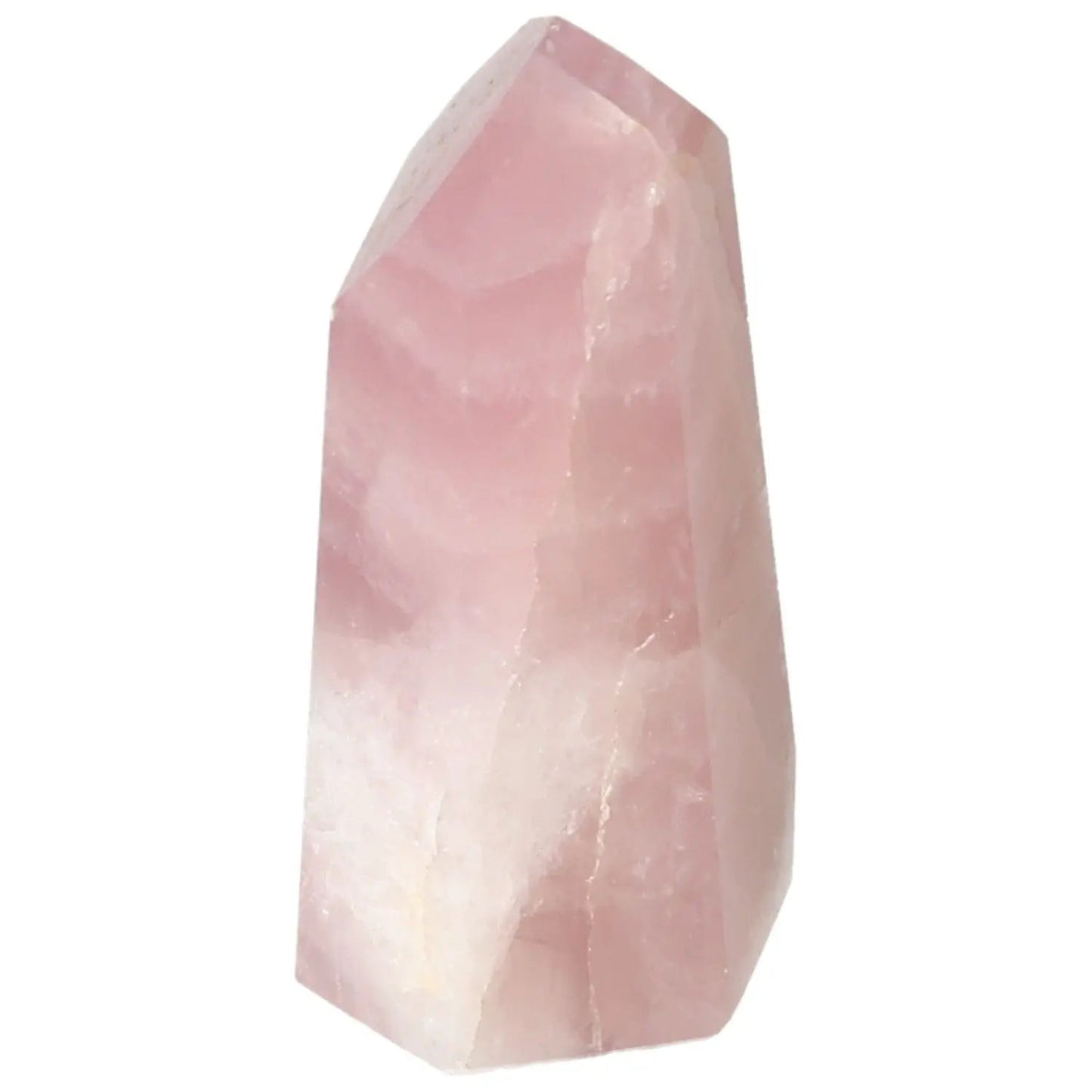 Polished Rose Quartz Obelisk with pink hues from Sylvia Crystals, renowned for elegance and emotional healing properties.