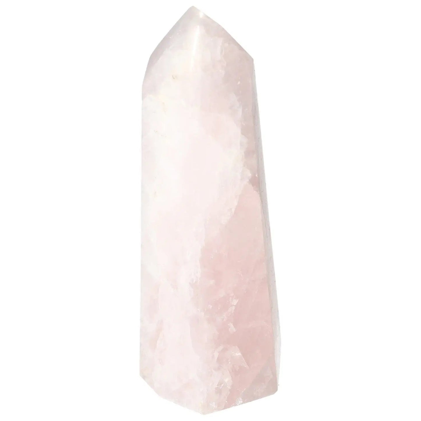 Polished Rose Quartz Obelisk from Sylvia Crystals, featuring a gentle pink hue and energy properties for luxury and spirituality.