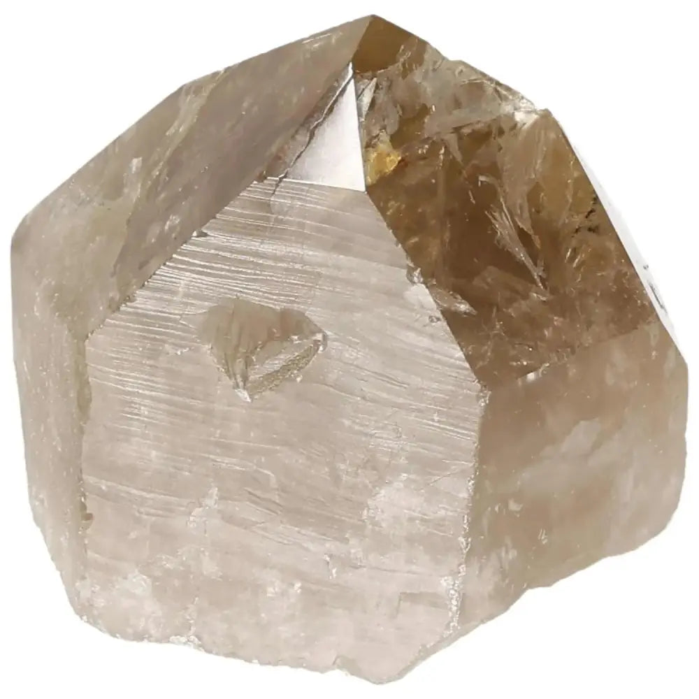 Polished Smoky Quartz Point with natural facets and rich earthy tones for grounding and protection, from Sylvia Crystals.