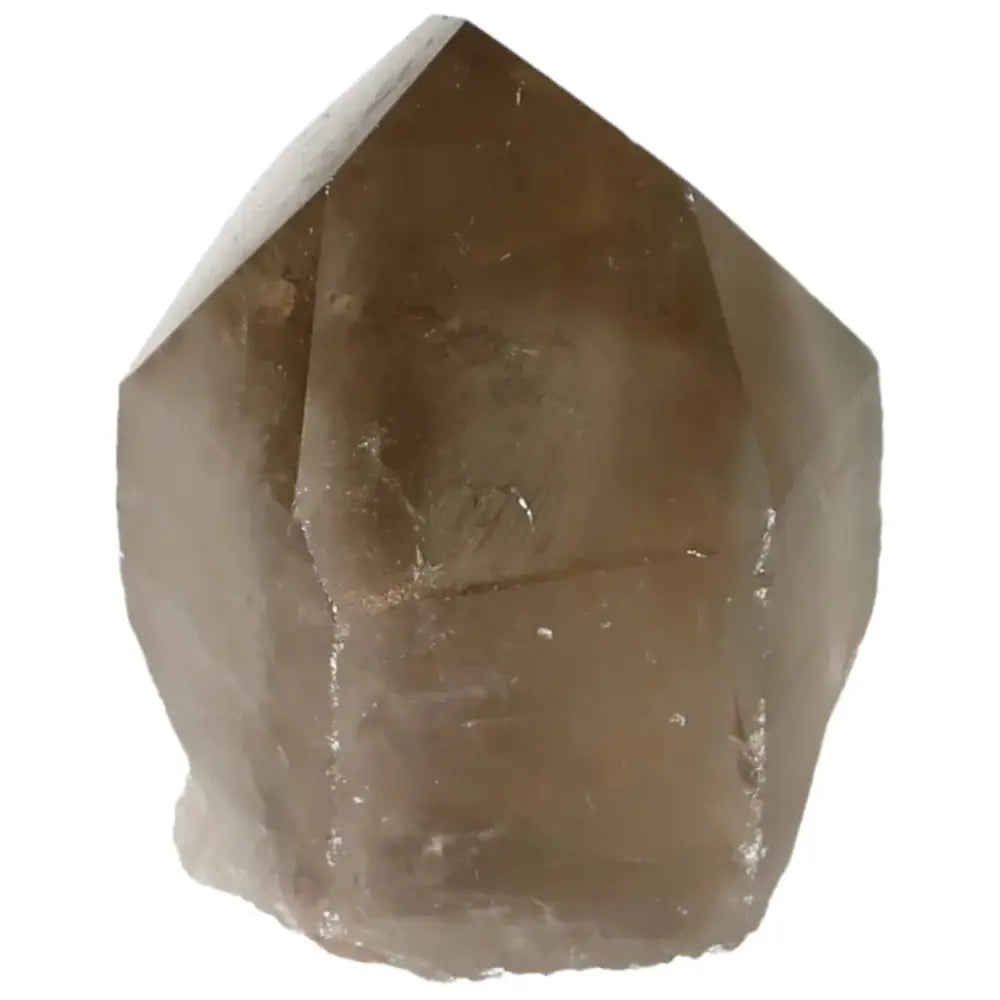 Polished Smoky Quartz Point crystal, highlighting its earthy tones and elegant finish, available at Sylvia Crystals.