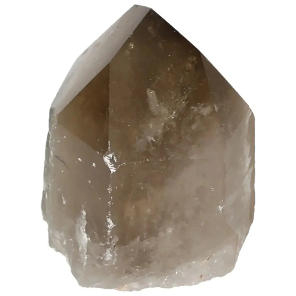 Polished Smoky Quartz Point with earthy tones from Sylvia Crystals, showcasing natural allure and protective energy.