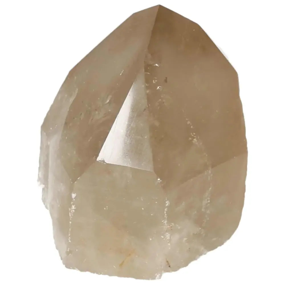 Polished Smoky Quartz Point crystal from Sylvia Crystals, showcasing elegant design and grounding energy properties.