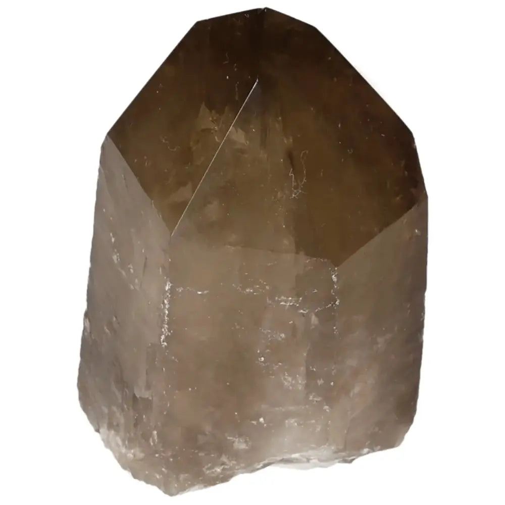 Polished Smoky Quartz Point crystal by Sylvia Crystals showcasing grounding and protective energy for spiritual practice and décor.