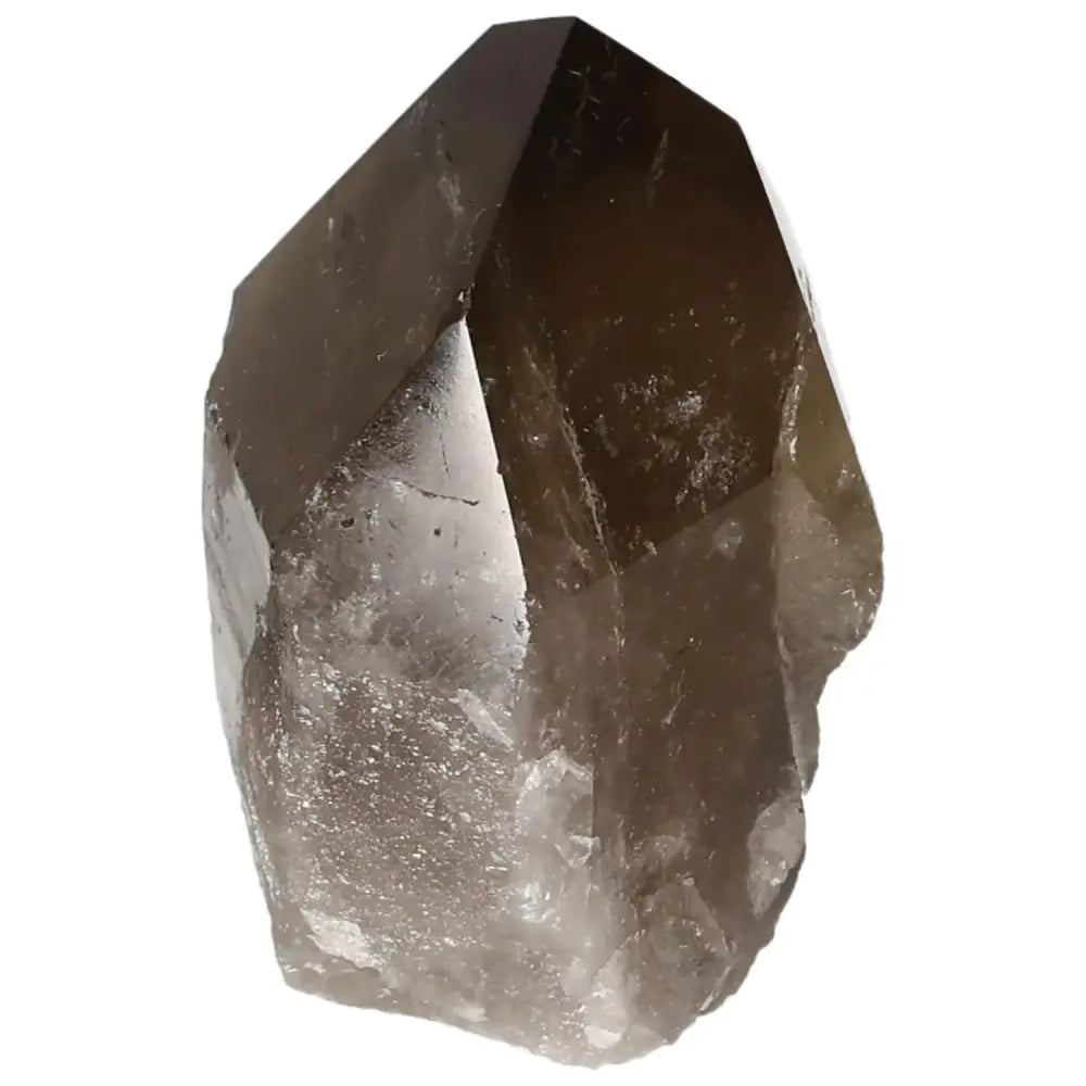 Polished Smoky Quartz Point crystal from Sylvia Crystals, known for grounding energy and protective healing properties.