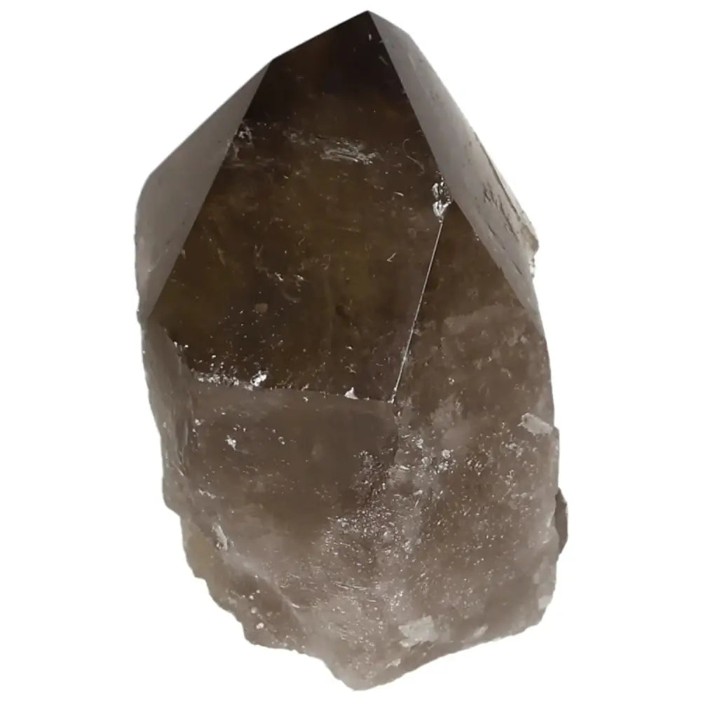 Polished Smoky Quartz Point crystal from Sylvia Crystals, known for grounding energy and protective healing properties.