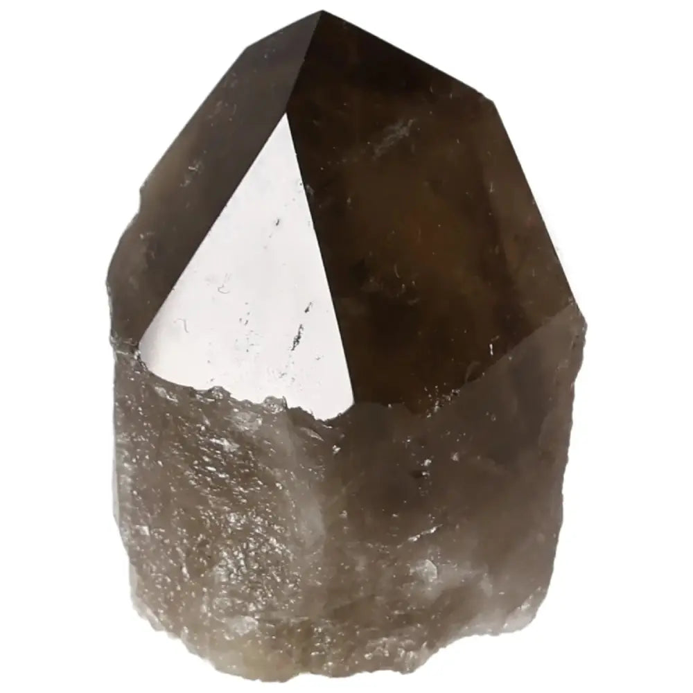 Polished Smoky Quartz Point crystal from Sylvia Crystals, known for grounding energy and protective healing properties.
