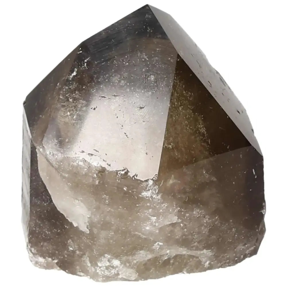 Polished Smoky Quartz Point crystal from Sylvia Crystals, offering grounding energy and emotional balance, premium quality.