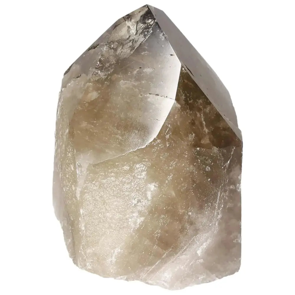 Polished Smoky Quartz Point crystal with grounding energy, perfect for meditation, offered by Sylvia Crystals.