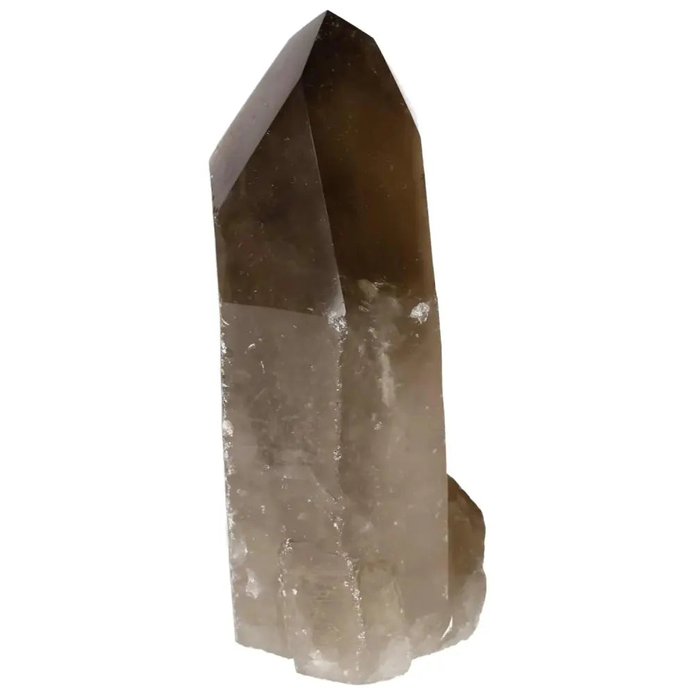 Polished Smoky Quartz Point crystal from Sylvia Crystals, showcasing luxury and grounding energy properties.