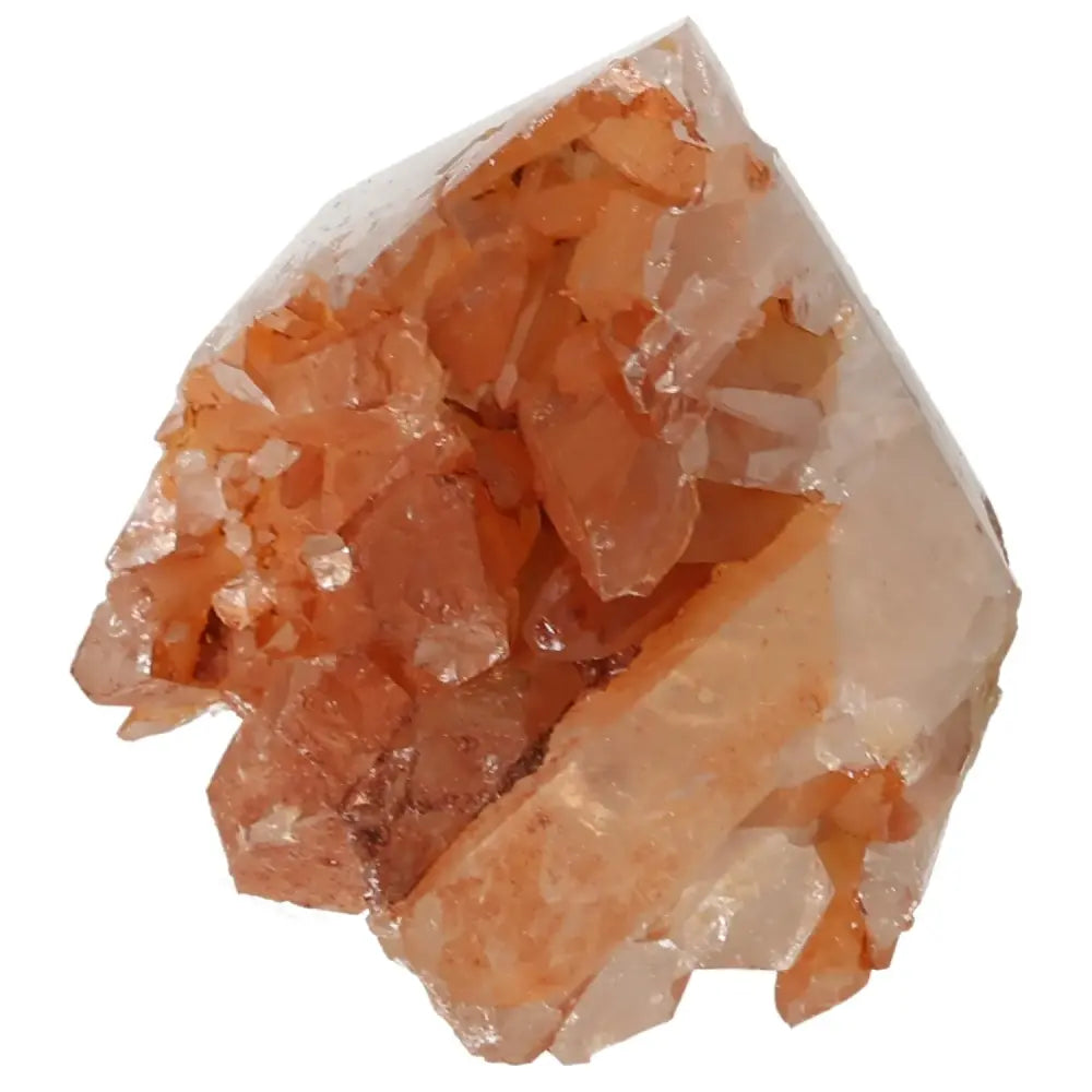Polished Tangerine Quartz Point from Sylvia Crystals, showcasing vibrant tangerine hues and luxury craftsmanship.