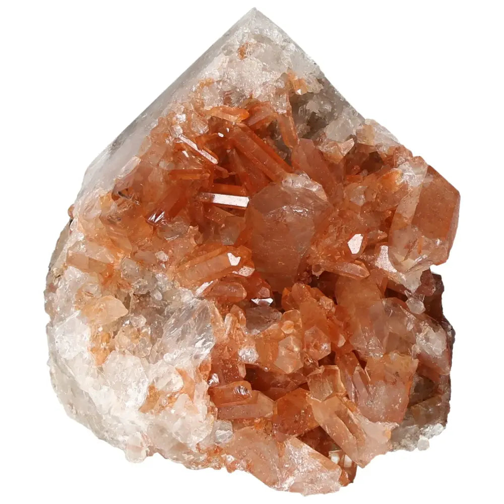Polished Tangerine Quartz Point from Sylvia Crystals with vibrant hue, perfect for enhancing spiritual journeys.