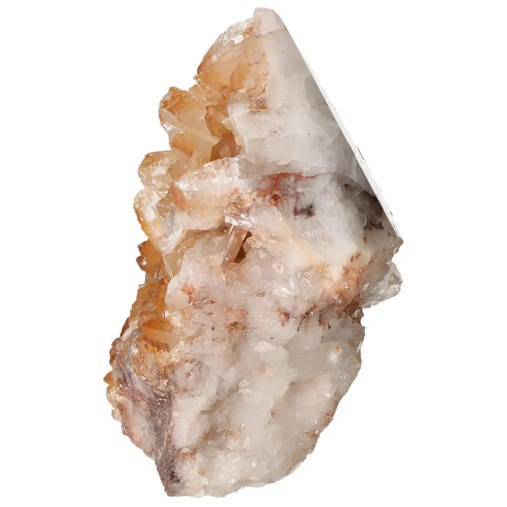 Polished Tangerine Quartz Point with iron inclusions and glossy finish from Sylvia Crystals, ideal for decor or meditation.