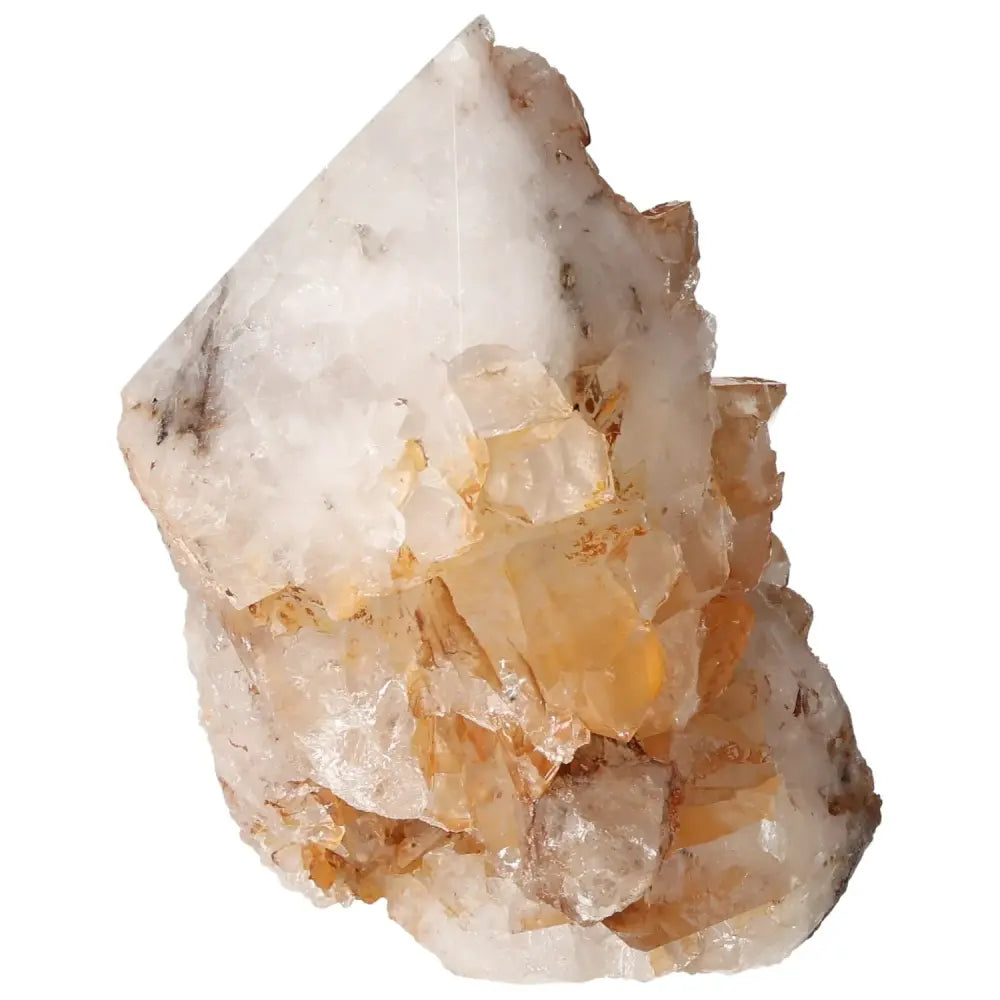 Polished Tangerine Quartz Point crystal with rich tangerine hues, featuring a glossy finish, ideal for décor or meditation spaces.