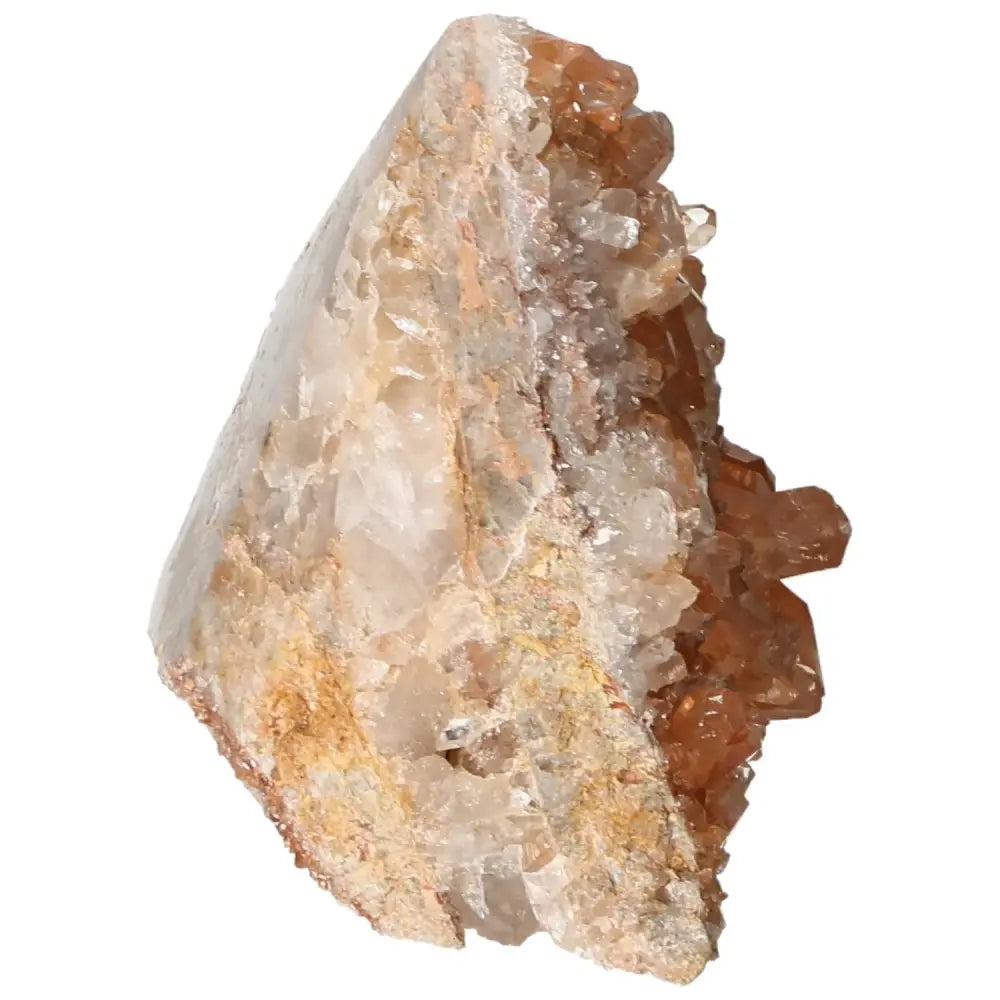 Polished Tangerine Quartz Point with vibrant hue from Sylvia Crystals, displaying elegance and warmth in a natural, exquisite form.