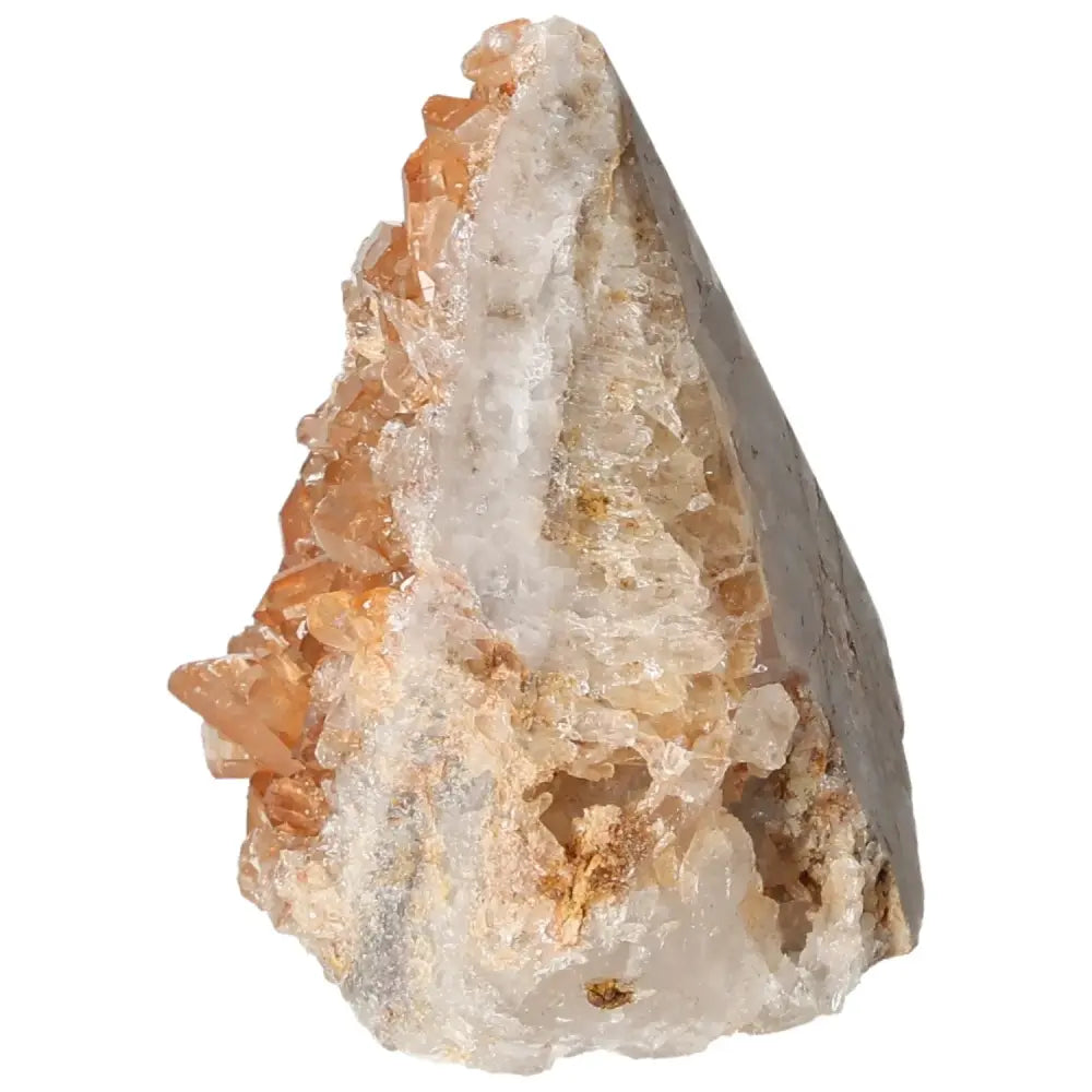 Polished Tangerine Quartz Point by Sylvia Crystals, showcasing a vibrant, warm hue and elegant polished finish.