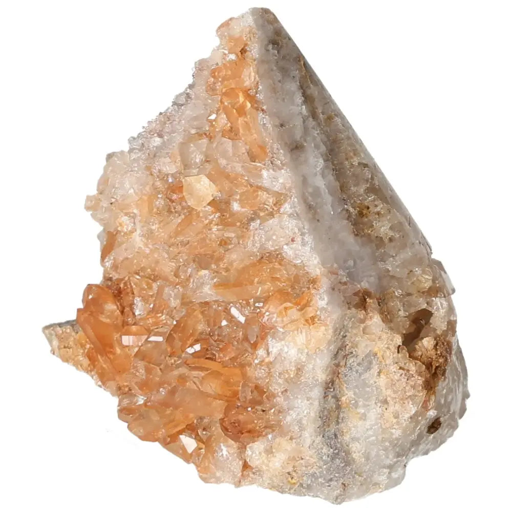 Polished Tangerine Quartz Point gemstone with a vibrant orange hue, showcasing its luxury and elegance by Sylvia Crystals.