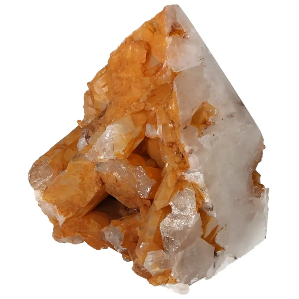Polished Tangerine Quartz Point with vibrant hue, ideal for enhancing vitality, creativity, and meditation; available at Sylvia Crystals.