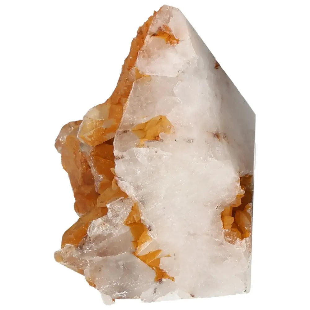 Polished Tangerine Quartz Point displaying vibrant hues with hematite inclusions, enhancing creativity and meditation.