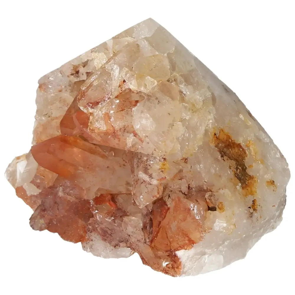 Polished Tangerine Quartz Point crystal with vibrant hue, premium quality from Sylvia Crystals, showcases positivity and warmth.