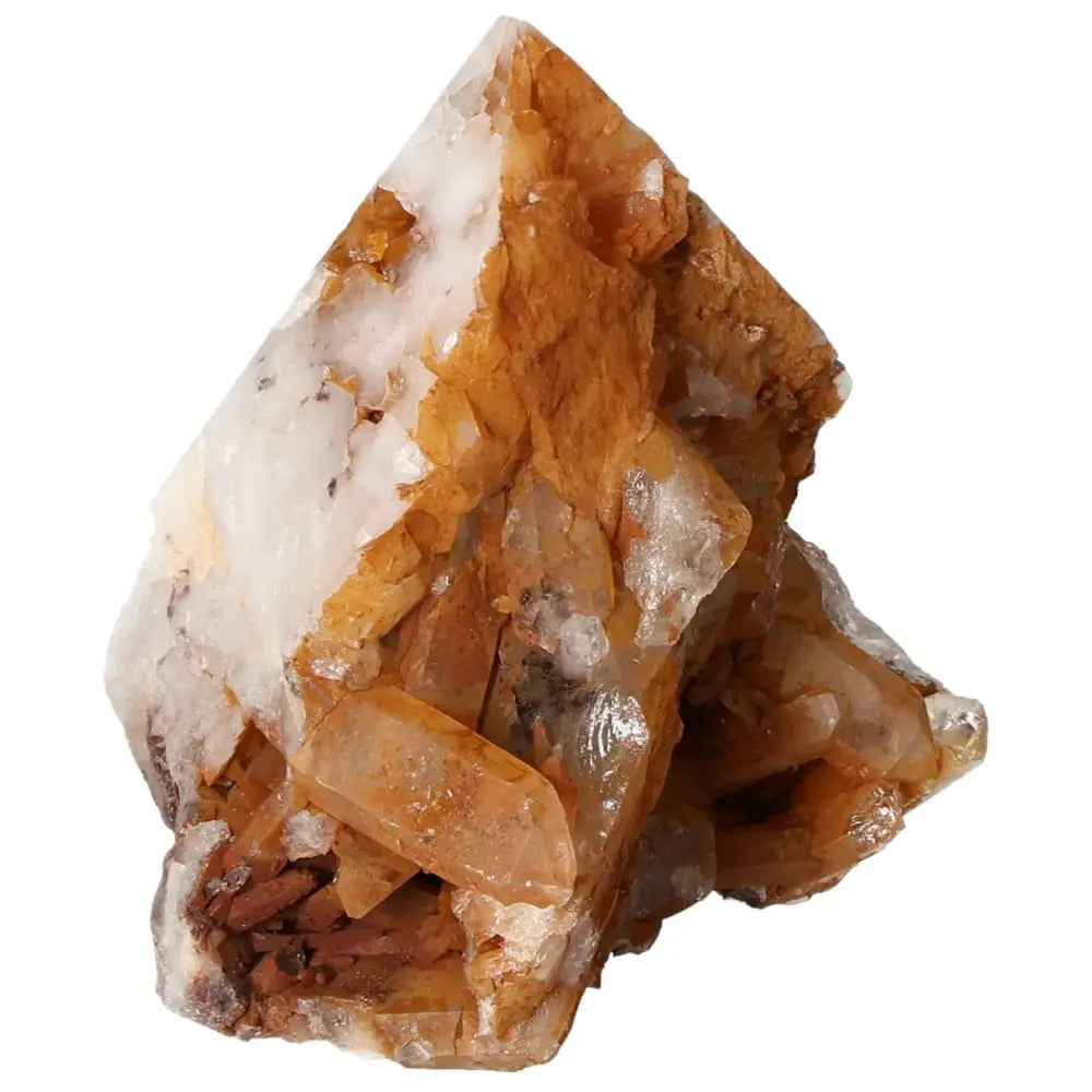 Polished Tangerine Quartz Point with vibrant natural hue from Sylvia Crystals, enhances vitality and creativity in meditation.