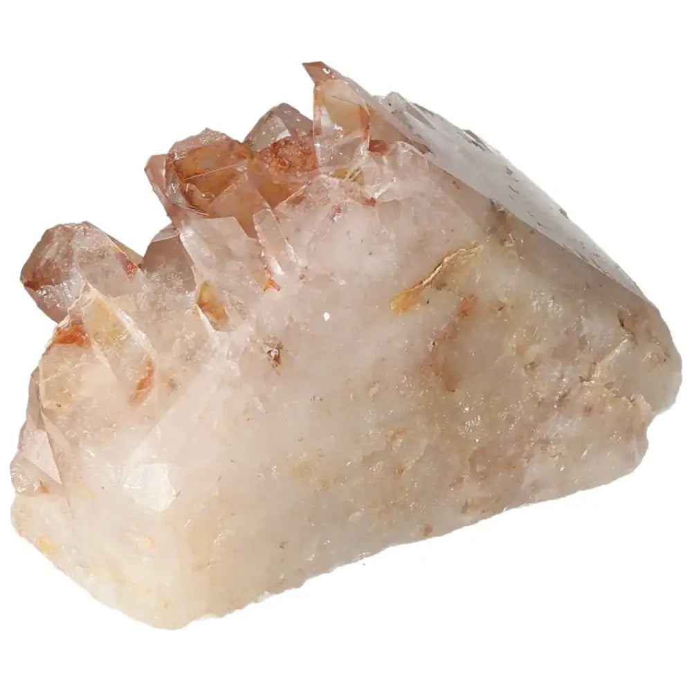 Polished Tangerine Quartz Point from Sylvia Crystals, showcasing vibrant hues and natural hematite inclusions for captivating allure.