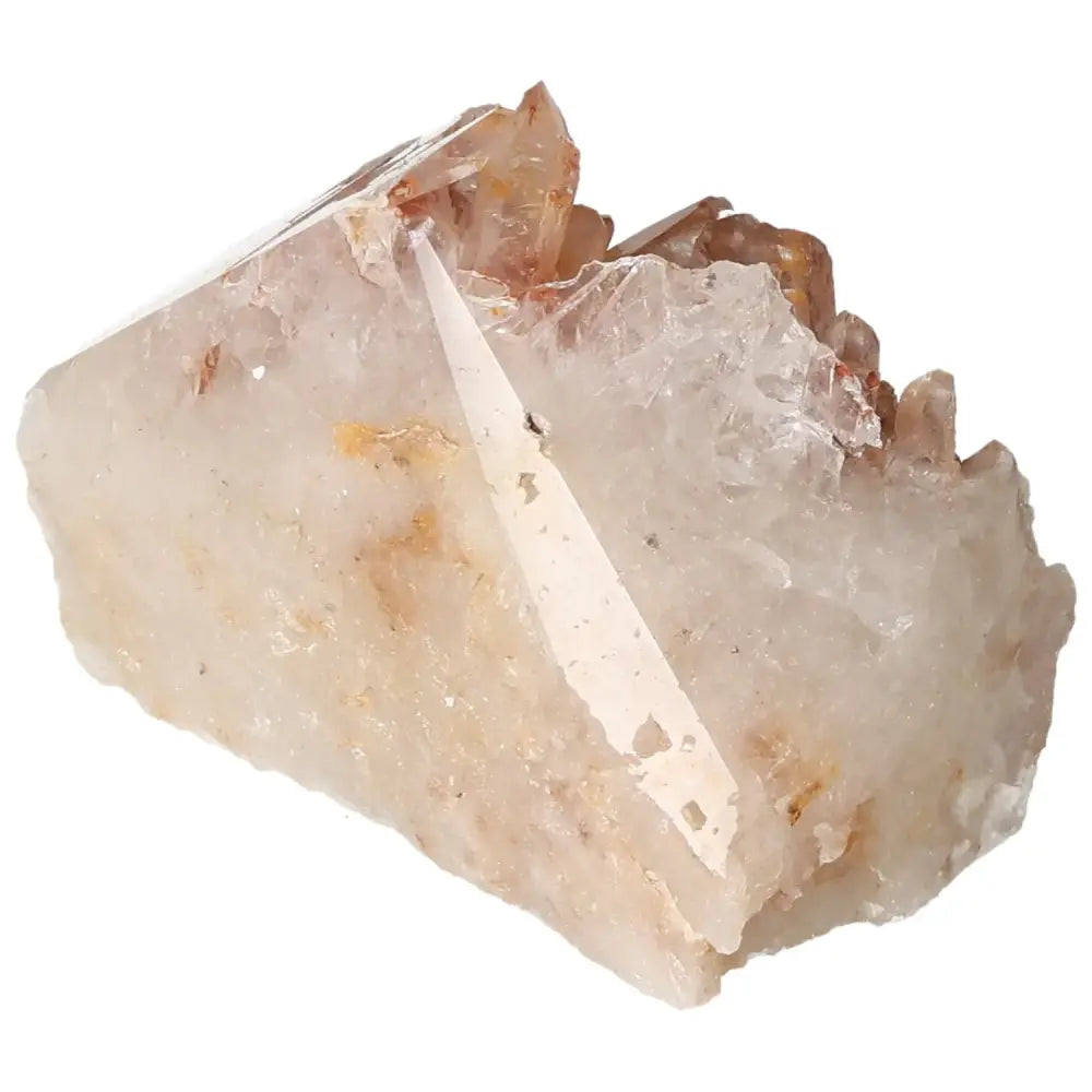 White quartz crystal with jagged edges and a polished surface
