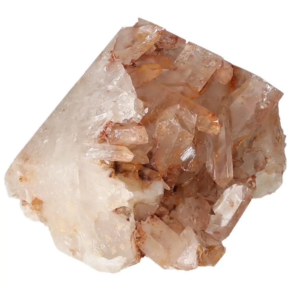Polished Tangerine Quartz Point with vibrant hues from Sylvia Crystals, showcasing natural hematite inclusions for a unique visual appeal.