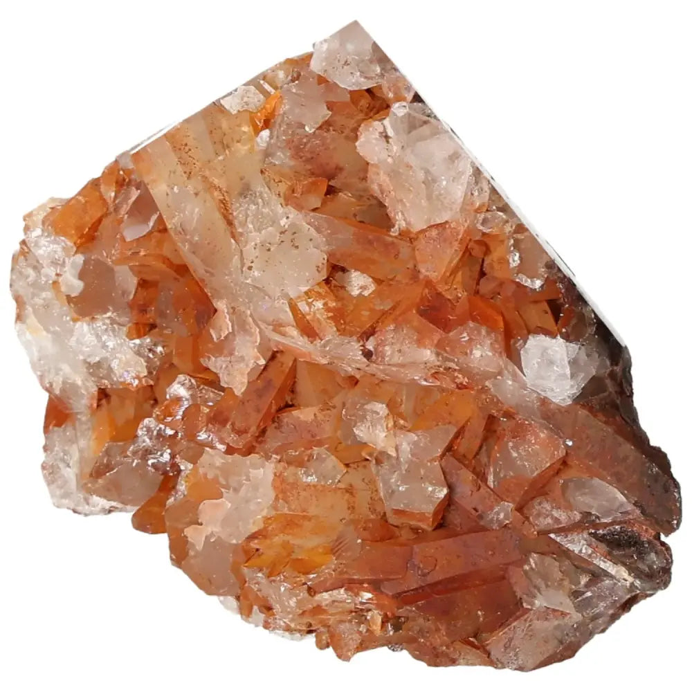 Polished Tangerine Quartz Point crystal with vibrant hues, showcasing premium quality from Sylvia Crystals.