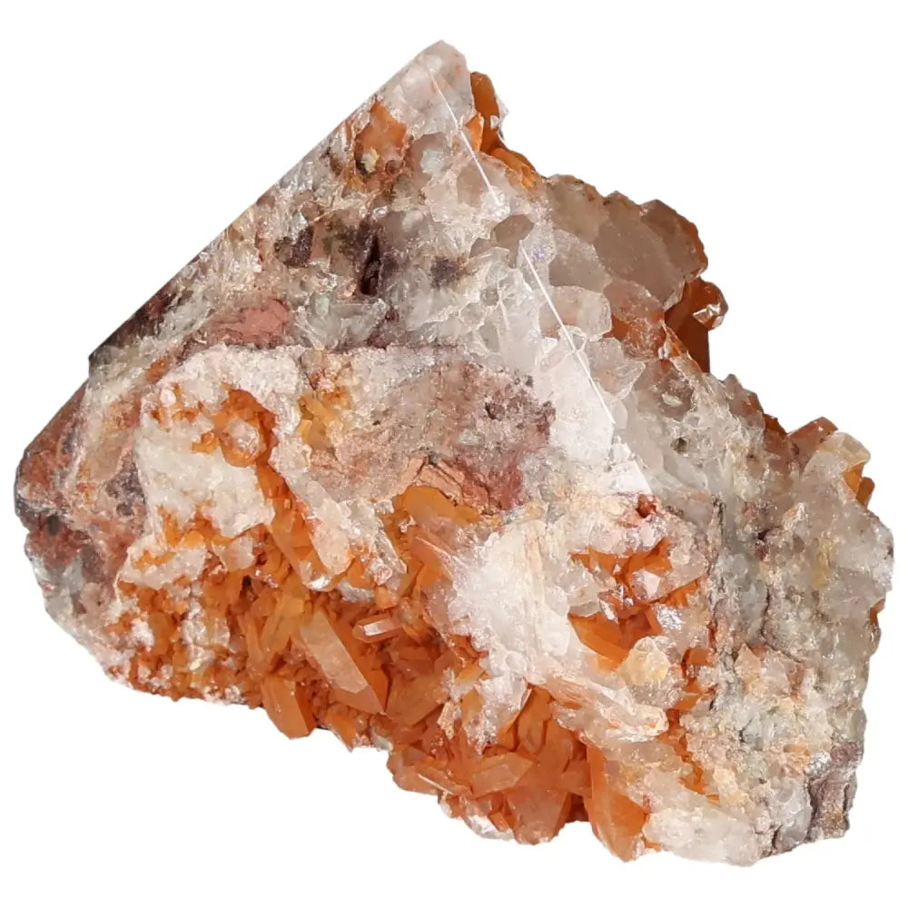 Close-up of a polished tangerine quartz point with vibrant orange hues from Sylvia Crystals.