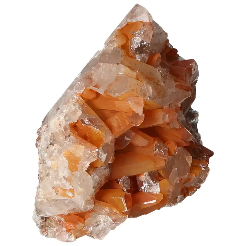 Polished Tangerine Quartz Point crystal, vibrant orange hues, luxury offering from Sylvia Crystals, handpicked for quality and allure.