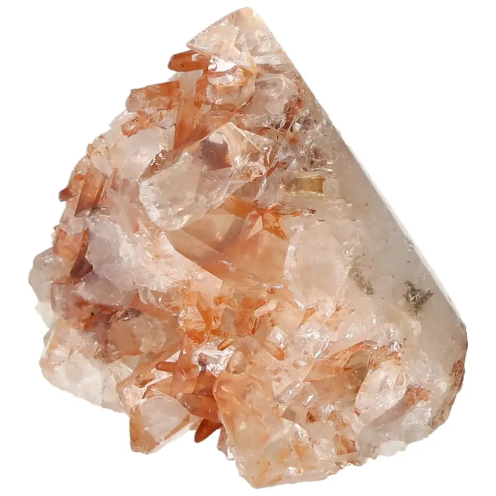 Radiant Polished Tangerine Quartz Point gemstone with vibrant orange hues from Sylvia Crystals, ideal for energy and spiritual enhancement.