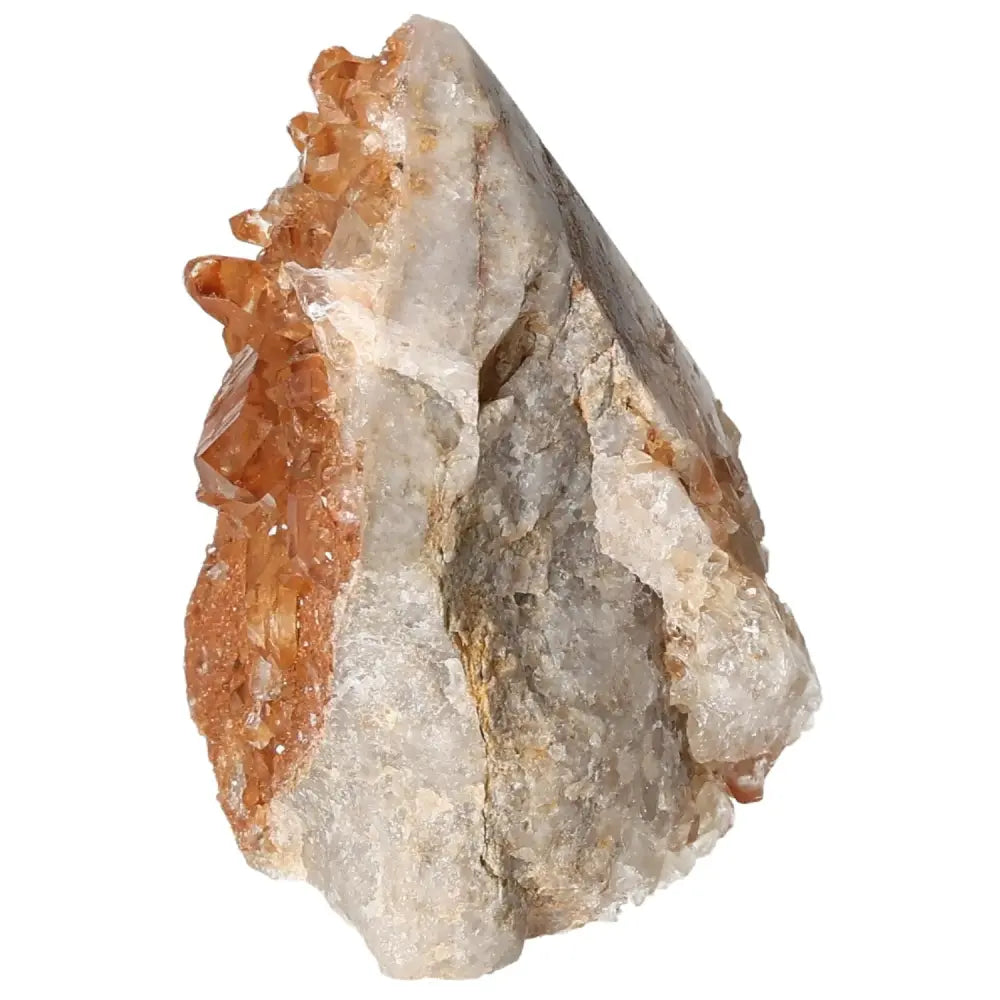 Polished Tangerine Quartz Point gemstone from Sylvia Crystals in a vibrant, radiant hue symbolizing creativity and transformation.