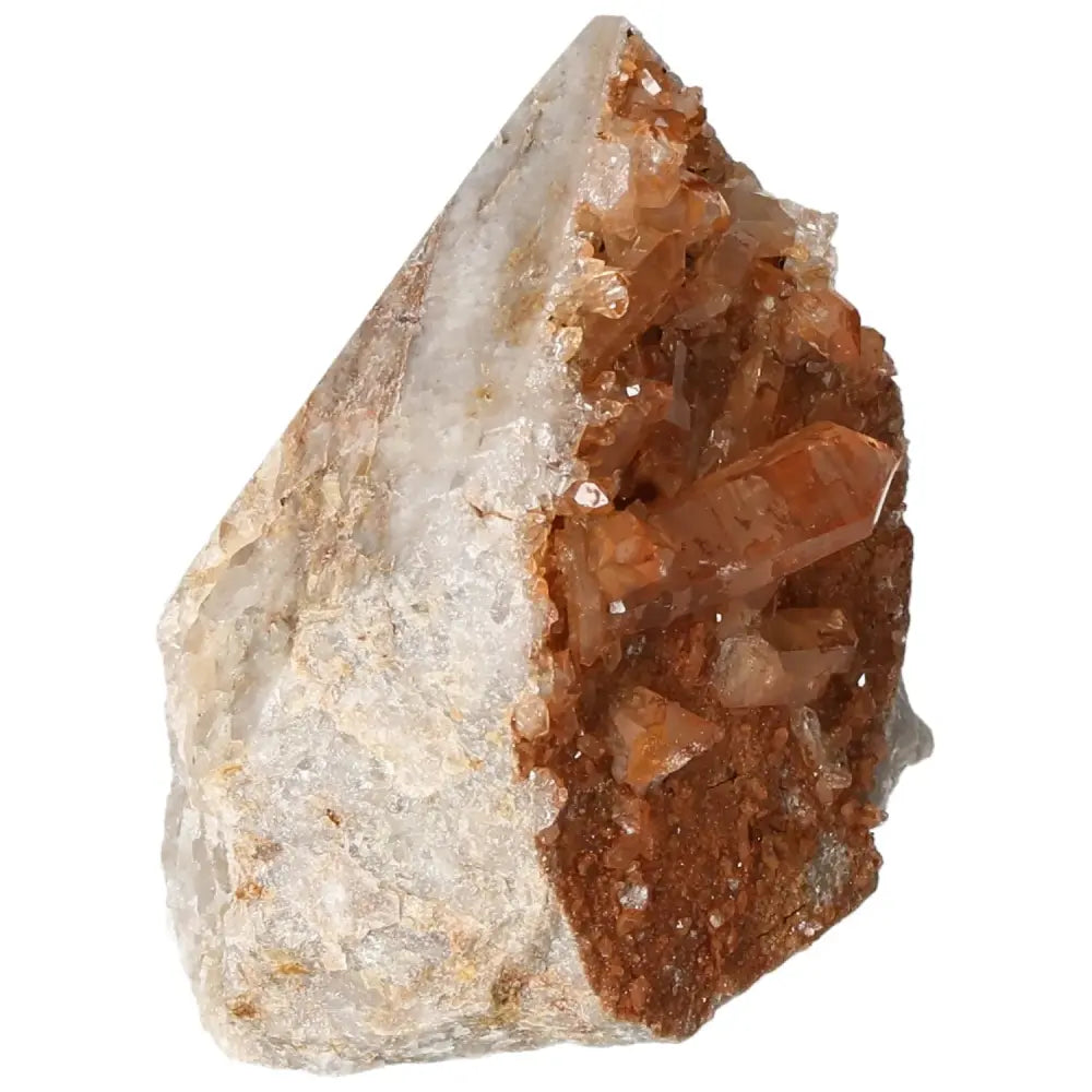 Polished Tangerine Quartz Point gemstone with vibrant orange crystals, from Sylvia Crystals, symbolizing creativity and positive transformation.