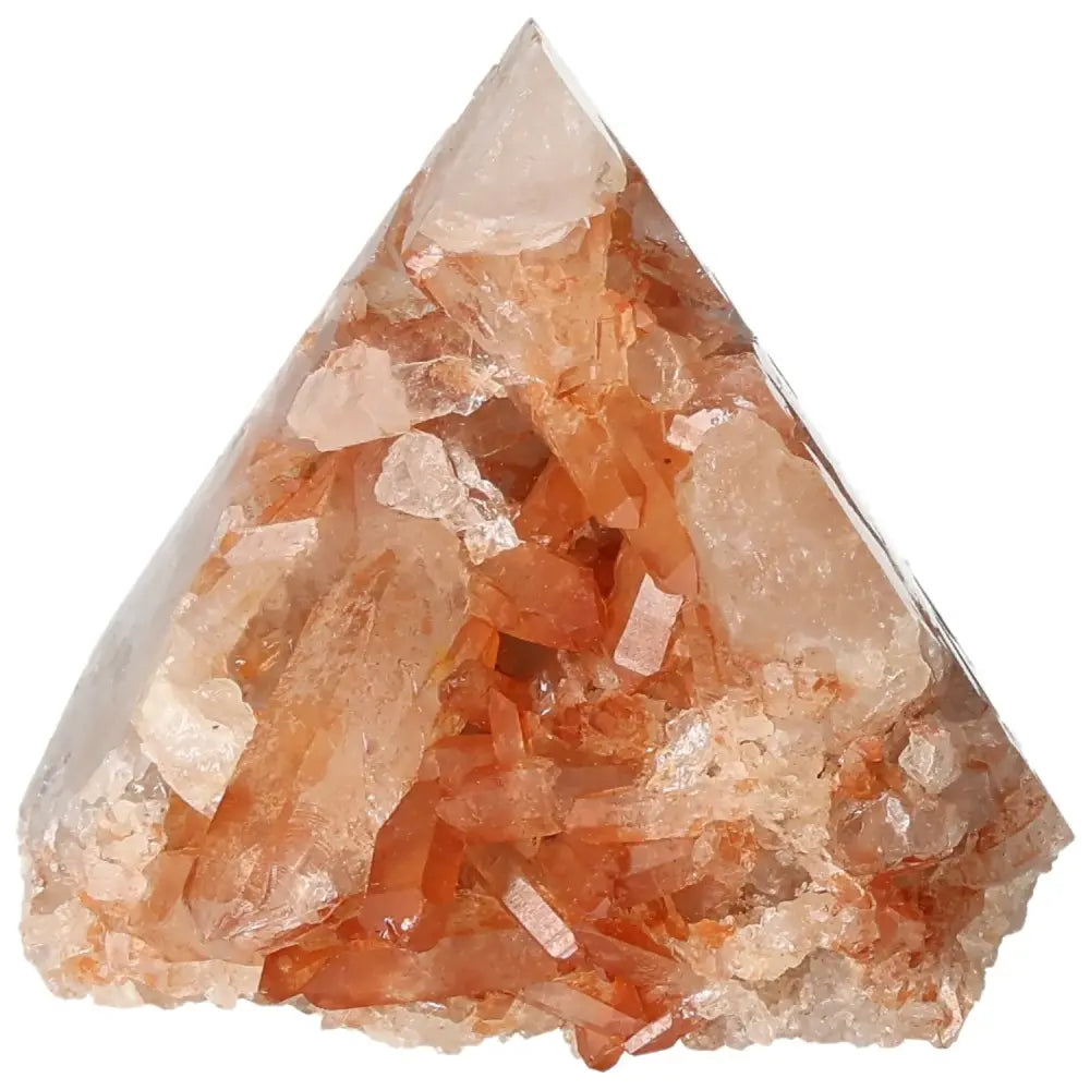 Polished Tangerine Quartz Point with vibrant iron-induced hues and light-reflecting finish, handcrafted by Sylvia Crystals.