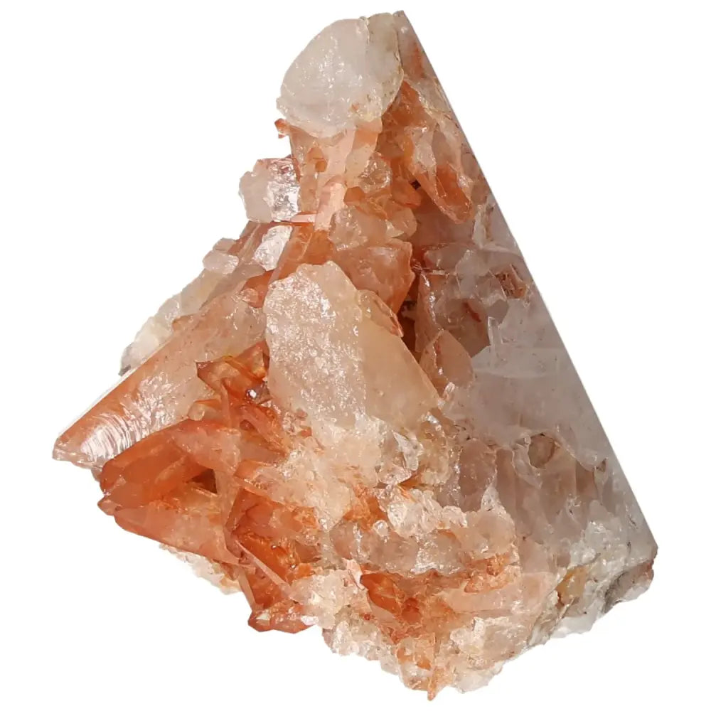 Polished Tangerine Quartz Point with vibrant iron-induced hues from Sylvia Crystals, showcasing its unique and exquisite allure.
