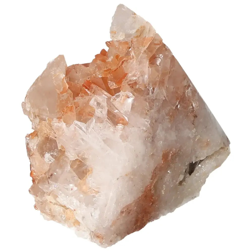 Polished Tangerine Quartz Point with vibrant iron hues from Sylvia Crystals, showcasing a unique, light-reflecting gemstone.