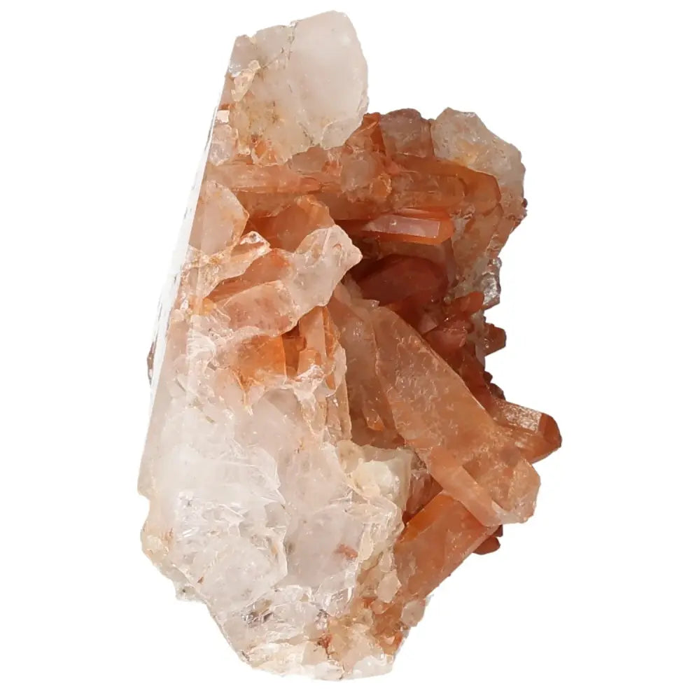 Polished Tangerine Quartz Point with vibrant iron-due hues, crafted by Sylvia Crystals, showcasing unique natural beauty.