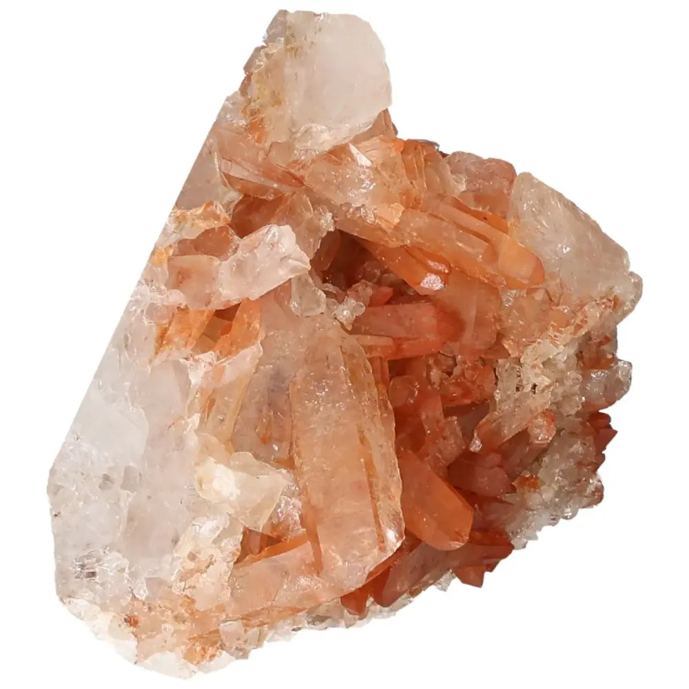 Polished Tangerine Quartz Point with vibrant orange hues, showcasing its natural beauty and unique crystalline structure.