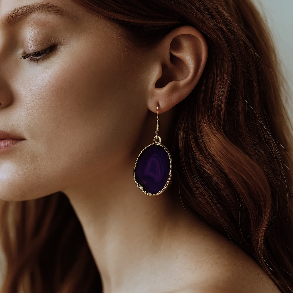Boucles d'oreilles crochet tranche d'agate (or)