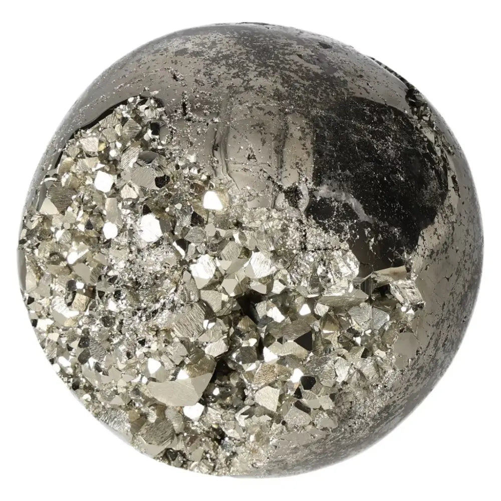 Polished Pyrite Sphere 10 cm with golden luster and radiant energy for elegant decor and grounding in any space.