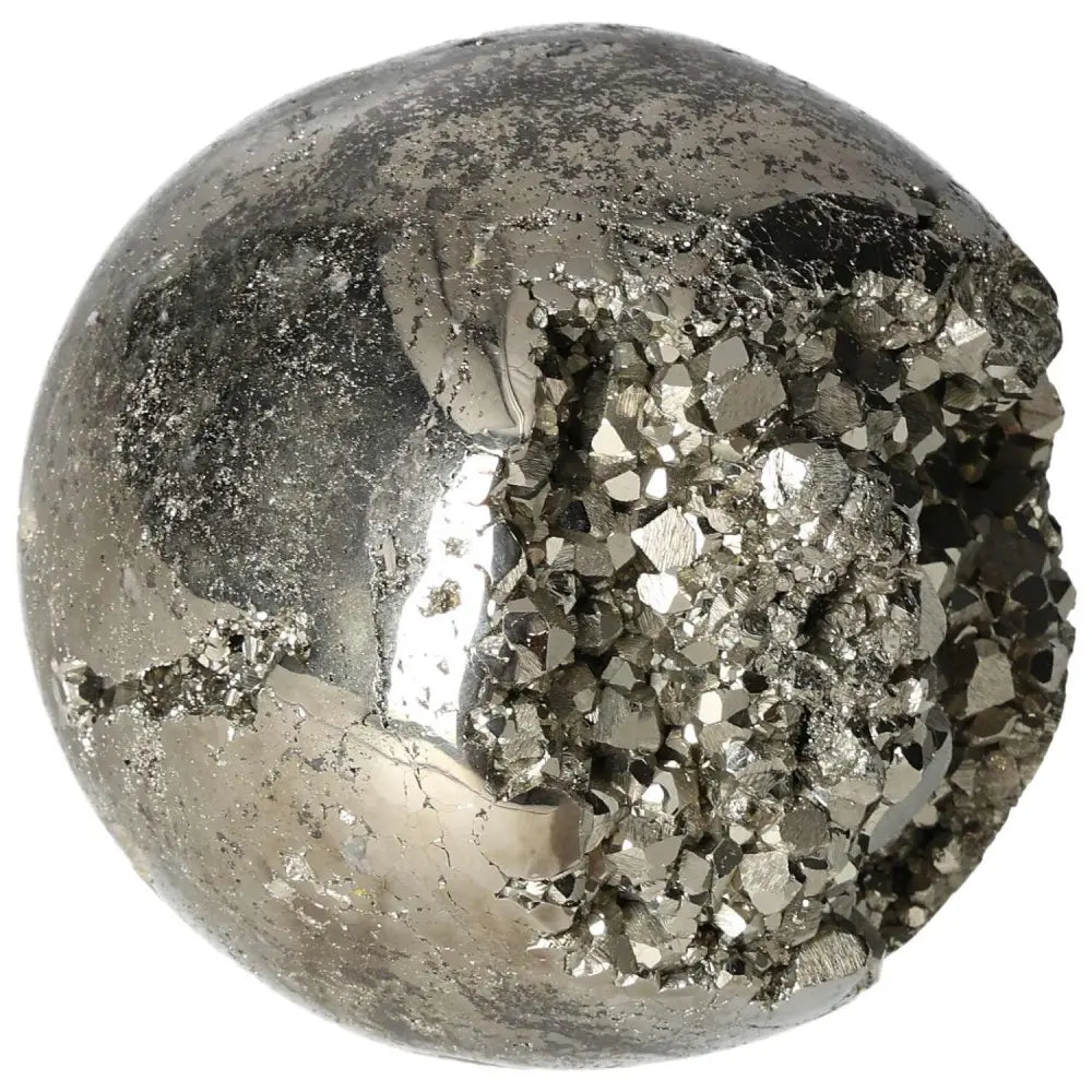 Polished Pyrite Sphere 10 cm showcasing golden luster and raw elegance, enhancing space and energy with radiant grounding power.