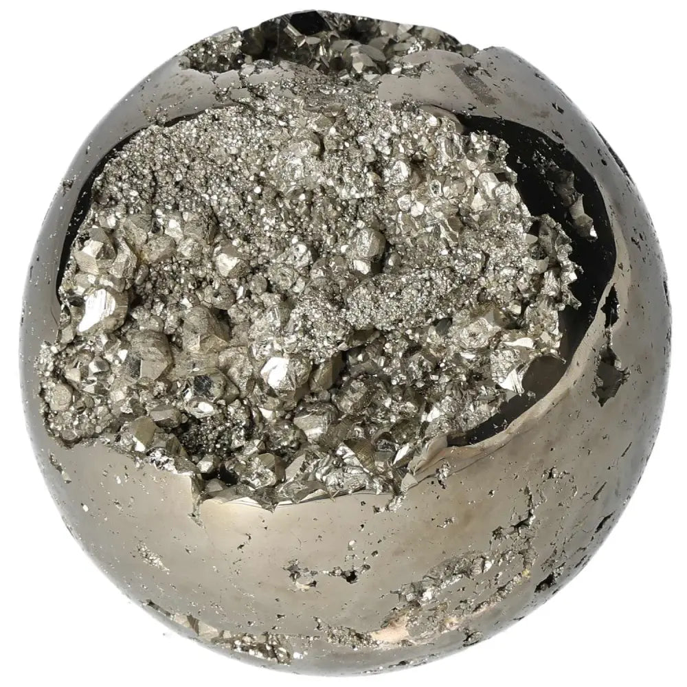 Polished pyrite sphere showcasing natural golden luster, perfect for enhancing energy and space with its radiant beauty.