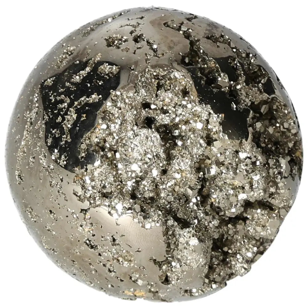 Polished Pyrite Sphere 7 cm with golden luster, showcasing radiant energy and grounding power through its sparkling surface.